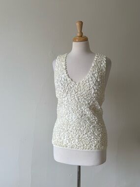 Ness Textured Ruffle Tank Top Pearl Detail Ivory
